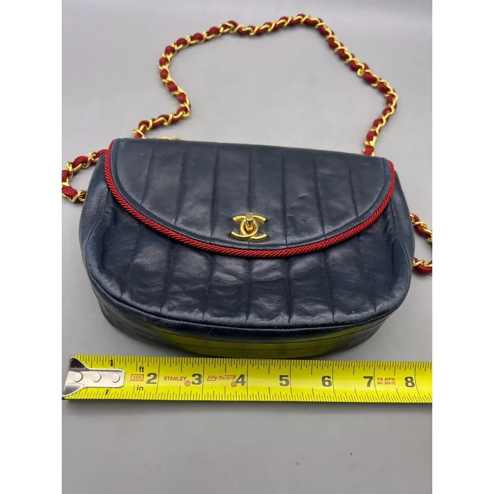 CHANEL Mademoiselle Lambskin Black Grosgrain Half Moon Flap Shoulder Bag